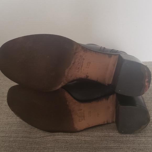 Chloe Steel Gray Mid Calf Leather Riding Boots - Picture 12 of 13